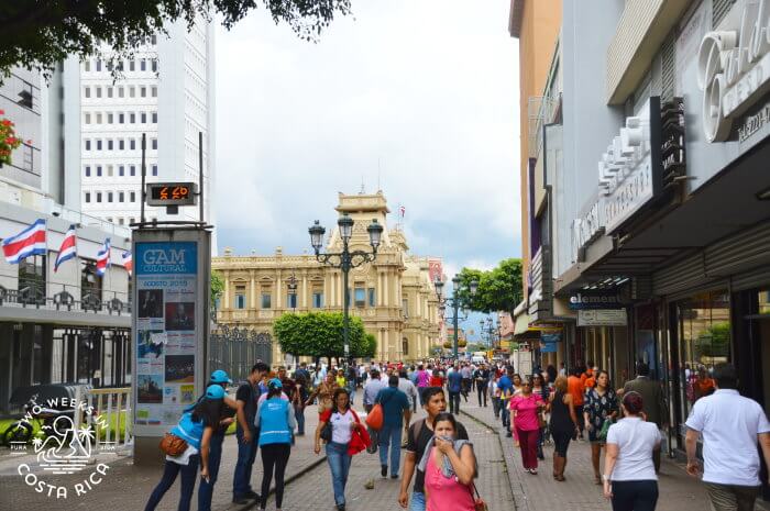 Many people walking on the street in Downtown San Jose Costa Rica
