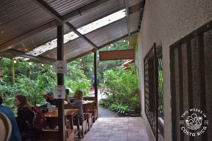 Outdoor seating area at Cafe Colibri in Monteverde