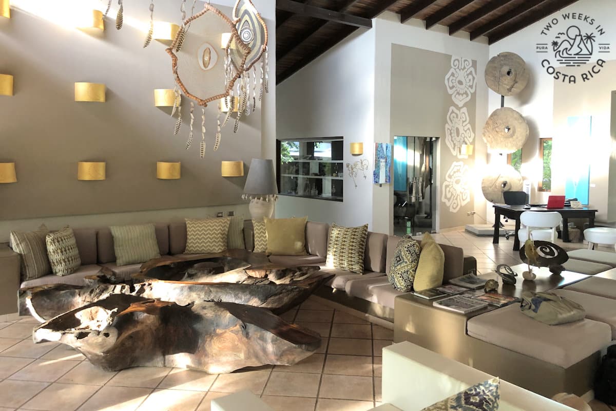 a hotel reception area in tamarindo with upscale decor