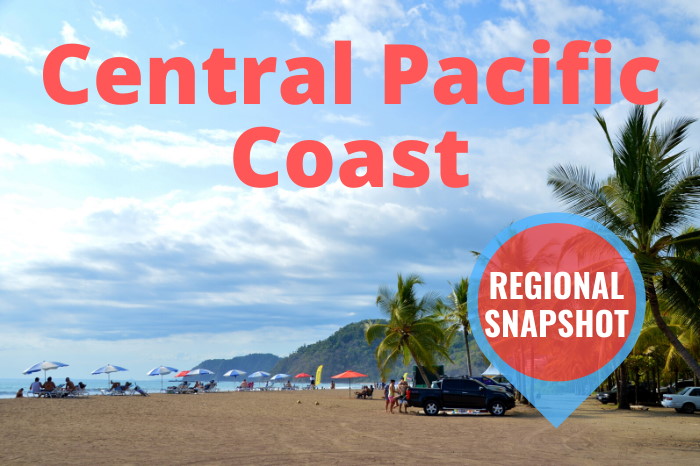 Jaco Beach with text overlay that reads Central Pacific Coast Regional Info