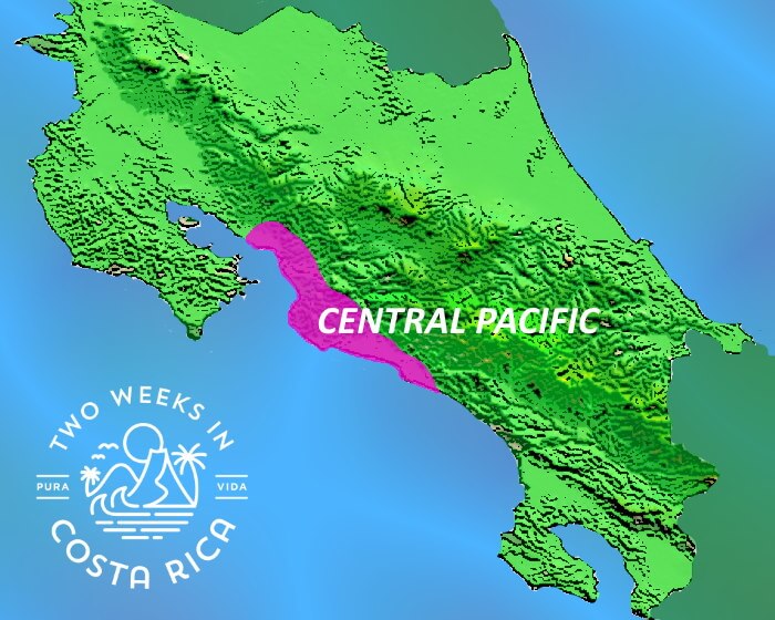 Map of Costa Rica with Central Pacific Coast Region highlighted