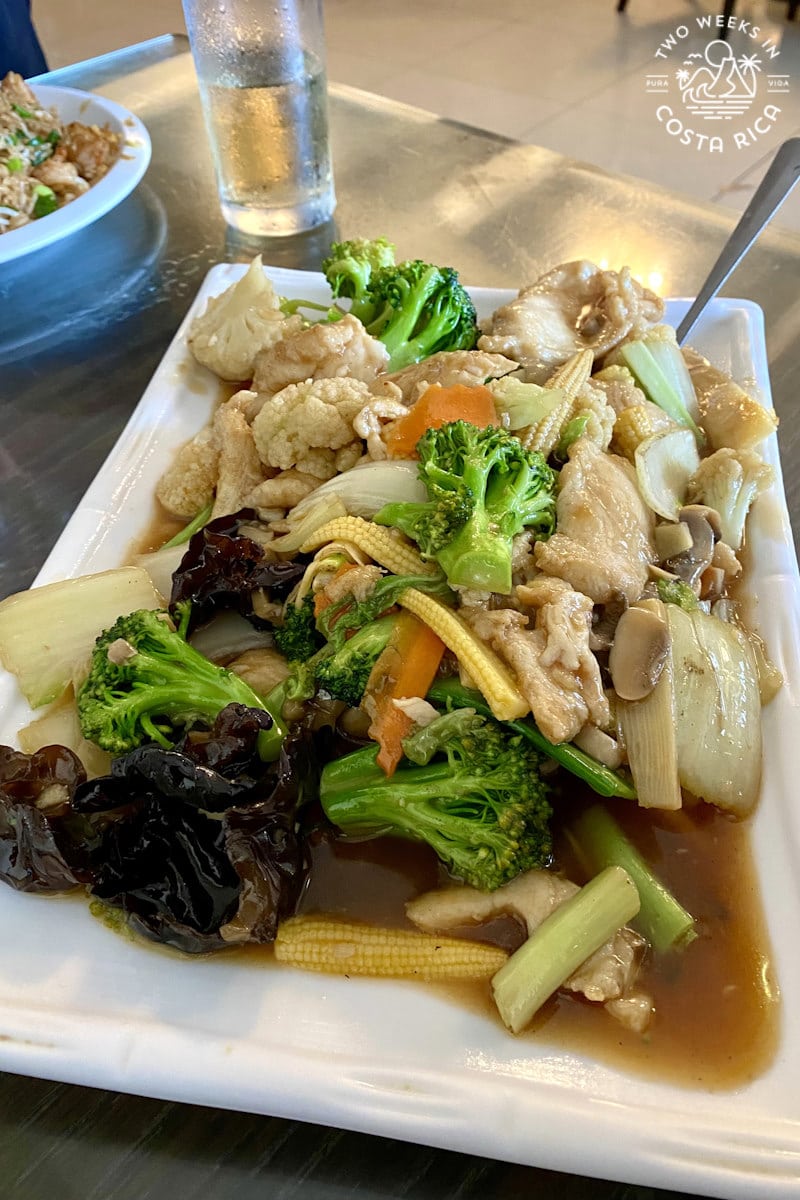 a large plate of food at restaurante wongs in san jose costa rica