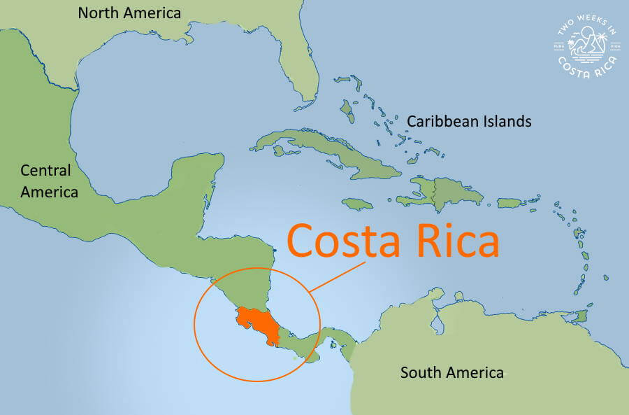 a map of the americas with costa rica highlighted