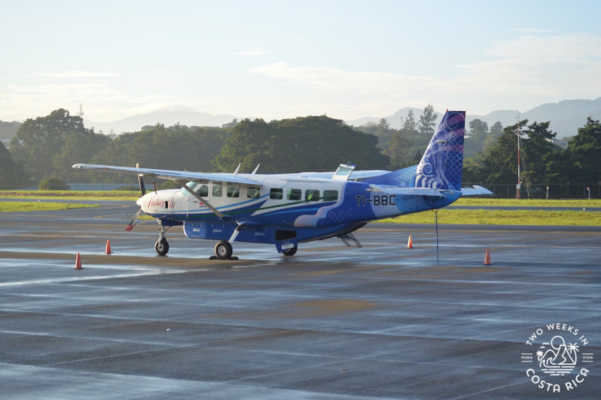 a domestic plane on an airstrip in costa rica