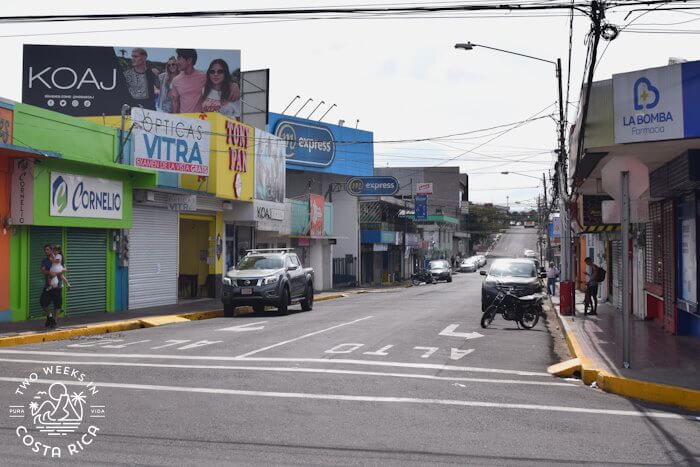 Street in downtown San Ramon with many shops 