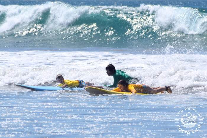 Family surf lessons with an instructor at Playa Grande