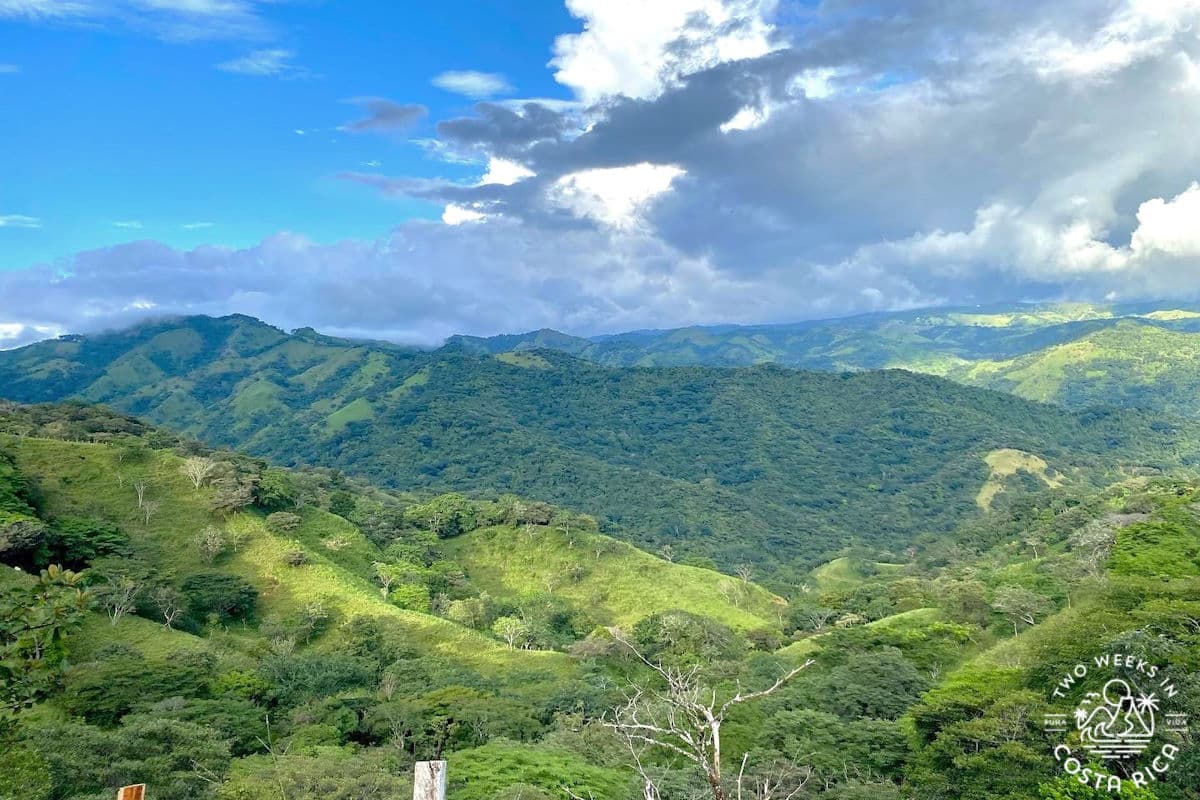 View of rolling green mountains from the town of Monteverde Costa Rica