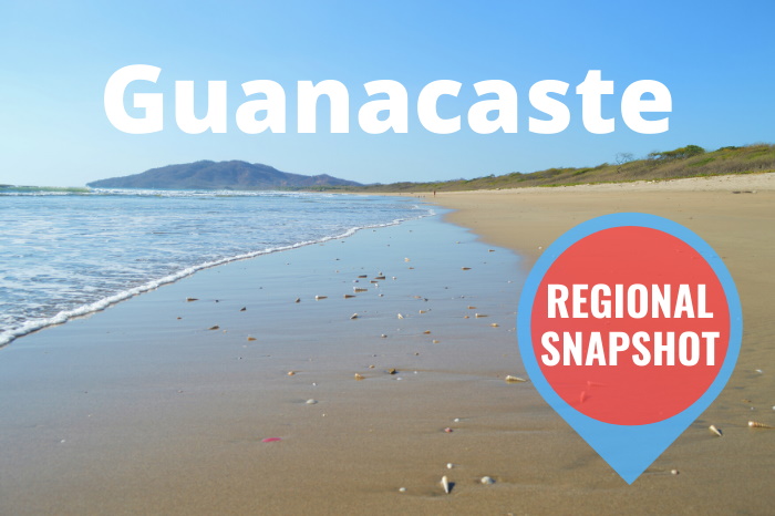 A beach with text overlay that reads Guanacaste Regional Snapshot