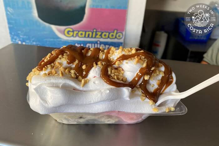 An ice cream sunday with toppings 