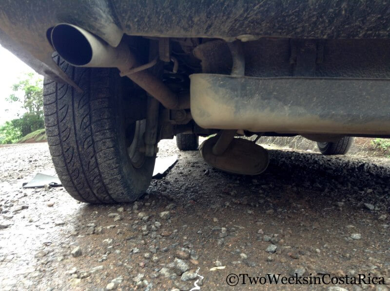 Muffler falling off after a bumpy ride in Nosara. Yikes!