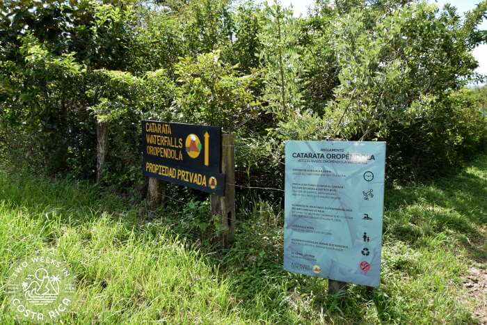 Trail entrance Oropendola Waterfall
