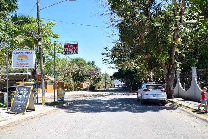Main Town Area of Playa Tambor with a few small businesses