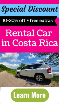 Image of rental car parked next to a beach with text overlay offering a special discount