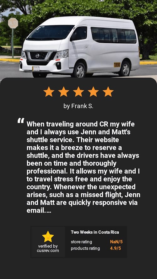 shuttle van with 5 star rating and words
