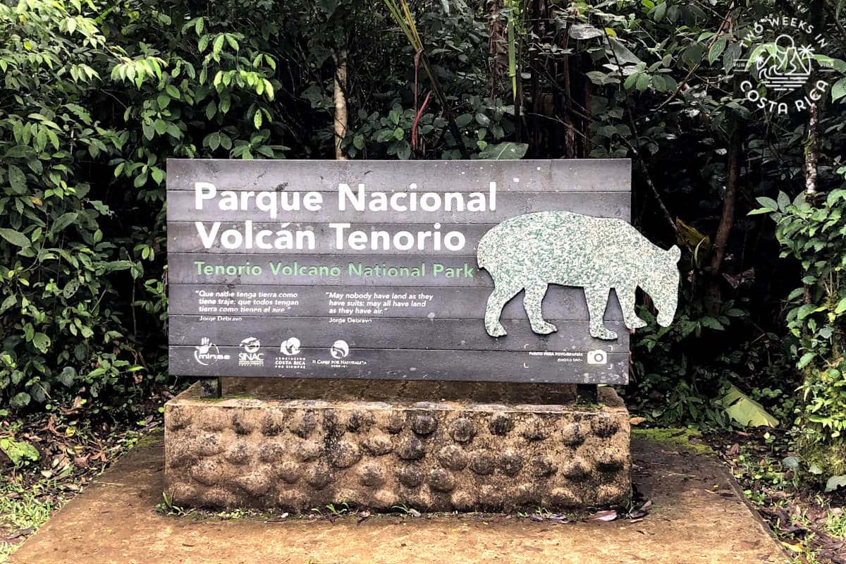 sign with the words parque nacional volcan tenorio