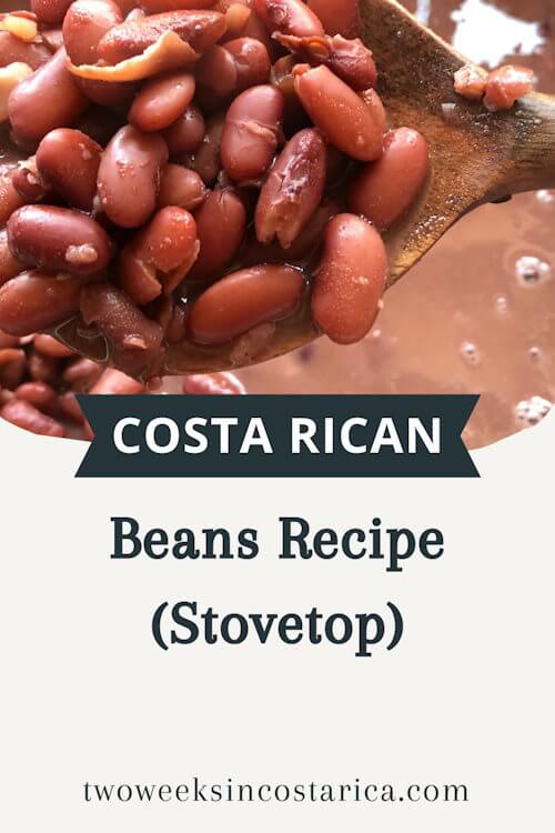 red beans close up with text overlay that reads costa rican beans recipe