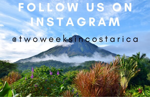 Photo of Arenal Volcano with text overlay that says Follow Us On Instagram @twoweeksincostarica